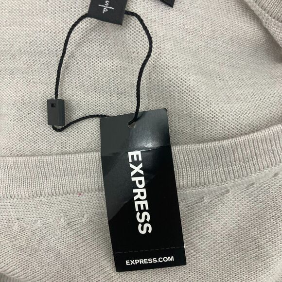 Express Men's Merino Wool Sweater Size S NWT V-Neck Oatmeal Extra Fine Wool - Picture 14 of 16